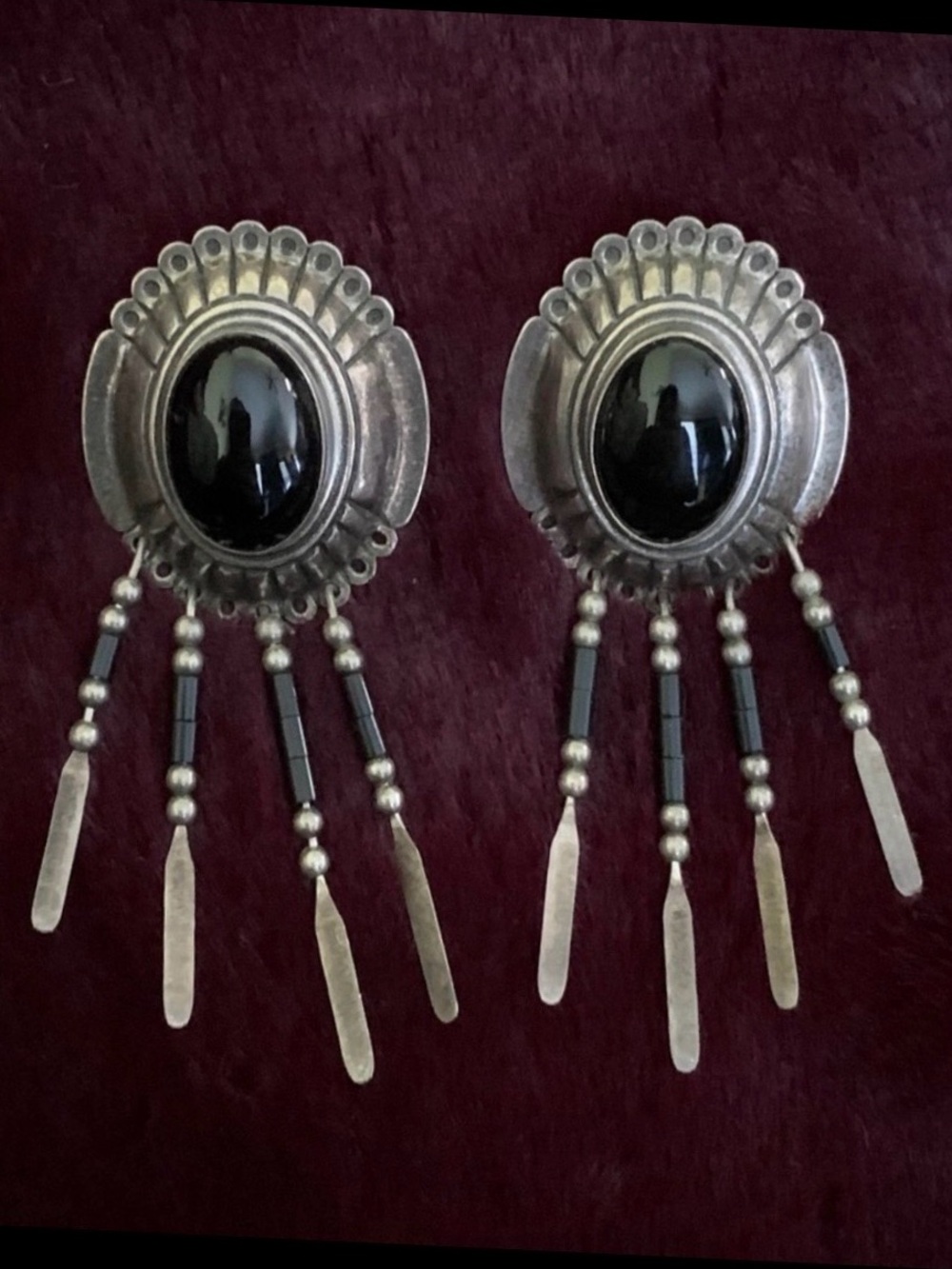 Onyx Concho Sterling Vintage Skyway earrings
